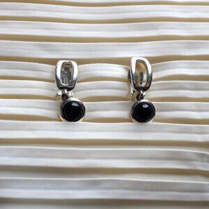 Vintage Earrings Silver With Black Stone Vintage Clip On Earrings Retro Earrings